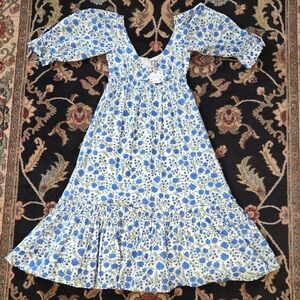 Elegant Blue Floral Midi Dress